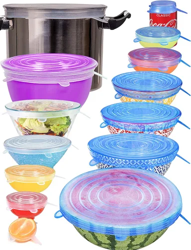 Longzon El paquete de 14 tapas elásticas de silicona incluye 2 unidades de tamaños de hasta 9.8 pulgadas de diámetro, fundas reutilizables y