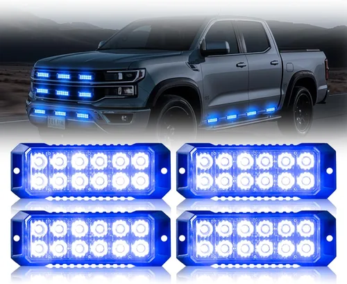 Vista 9 de 2 luces LED estroboscópicas ámbar 12 luces LED para remolque, camión, montaje en superficie, luces estroboscópicas de emergencia intermitentes