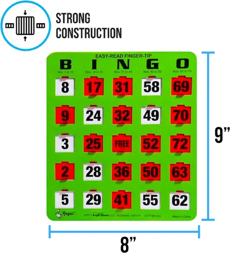 Vista 4 de Regal Bingo - Tarjetas de Bingo con Ventanas Deslizantes Solamente - 8" x 9" - Cartulina Verde de 5 Capas - Fácil de Leer - Sin Duplicados