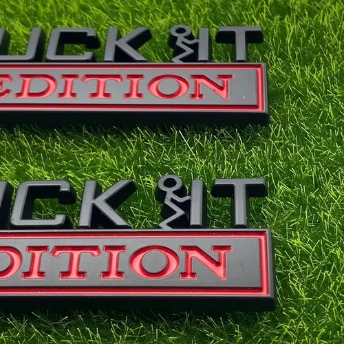 Vista 4 de Paquete de 2 emblemas Fuck IT Edition, emblemas para exteriores de automóvil, calcomanías 3D, emblema Fuck-IT Edition, calcomanía de repuesto