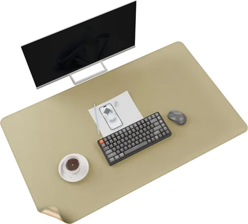Vista 35 de MAIDERN Tapete de escritorio XXL de corcho y cuero, de 47.2 x 23.6 pulgadas, protector reversible para mouse de escritorio completo (negro)