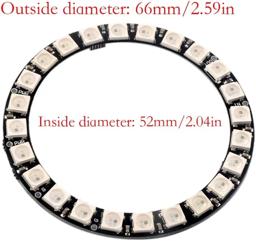Vista 3 de 24 bits WS2812 RGB LED anillo 24 X 5050 WS2812B LED con controlador integrado direccionable individual programable para Arduino Raspberry Pi ESP32