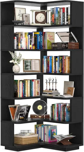 Vista 15 de Armocity Estantería de Libros de Esquina - Estantería de Libros de Esquina de 6 Niveles Etagere con Deflector, Estante de Exhibición Independiente