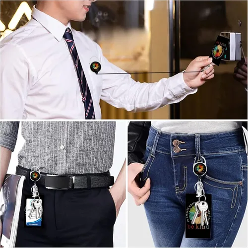 Vista 5 de Soporte para tarjeta de identificación con cordón, soporte positivo para tarjetas de identificación con carrete, retráctil, desmontable, tarjeta