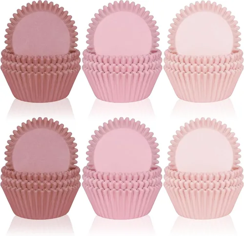 Whaline 600 forros para cupcakes de color rosa polvoriento, color rosa degradado, soportes para tazas de hornear cupcakes, forros para magdalenas,