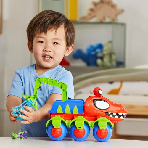 Vista 3 de Marvel Dino-Webs Crawler de Spidey y sus increíbles amigos, Juego de Coches de Juguete con Figuras de Acción de 4 Pulgadas de Spider-Man y Goblin