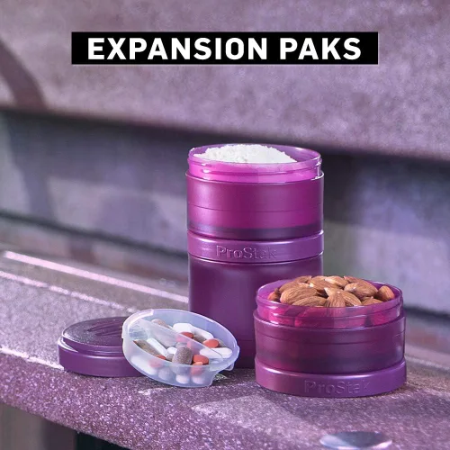 Vista 8 de BlenderBottle ProStak frascos de almacenamiento Twist n' Lock de expansión 2 paquetes con bandeja para pastillas, todo negro