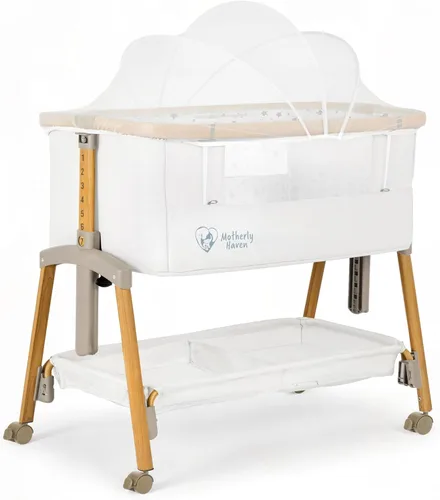 Vista 7 de Motherly Haven Moisés para bebé, cuna portátil para recién nacidos, bloqueo automático ajustable de 7 alturas, con ruedas, colchón suave y malla