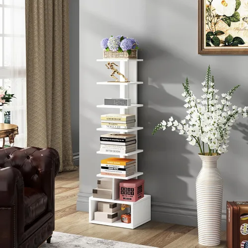 Vista 61 de TUTOTAK Estantería estrecha, estantería de 6 niveles, estante de libros con espaldera para espacios pequeños, estante de esquina de pie para sala
