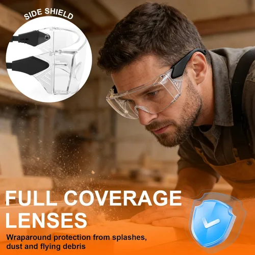 Vista 6 de OXG Anteojos de seguridad antiniebla, ANSI Z87.1, protección UV400, protector lateral, patillas ajustables
