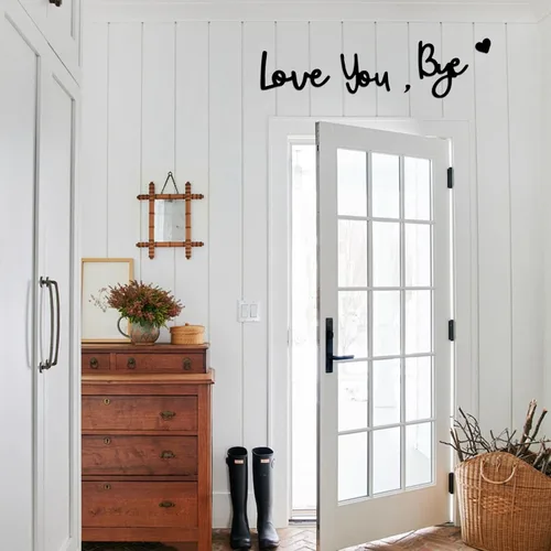 Vista 9 de Letrero de madera con texto en inglés "Love You Bye", letras de decoración de pared 3D para entrada por encima de la puerta, decoración bohemia