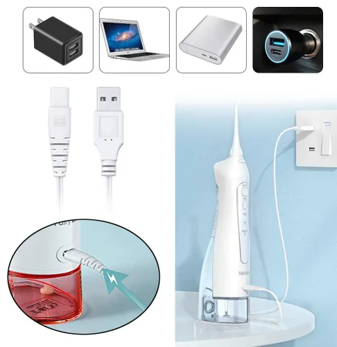 Vista 2 de Akingdleo Cable de carga inalámbrico para irrigador oral, cable de recarga portátil para irrigador oral. Cable de cargador de repuesto compatible
