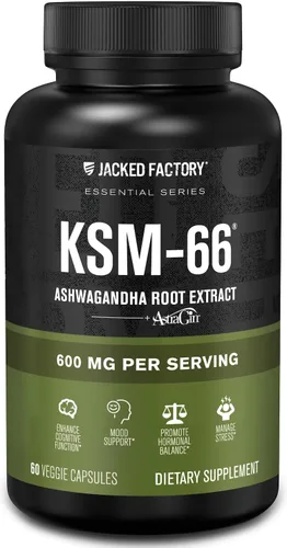 Jacked Factory Extracto de raíz de Ashwagandha (KSM-66 Ashwagandha) con 5% de Withanolides – Suplemento para alivio natural del estrés, función