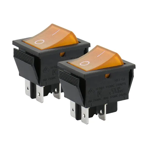 Baomain Interruptor basculante para barco DPST ON/Off 1/4" Ancho Terminal 4 Pin 16A 250V UL TUV Lista Amarillo Paquete de 2