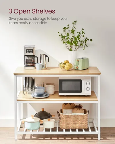 Vista 6 de VASAGLE Isla de cocina con 3 estantes, estante de cocina de 47.2 pulgadas con encimera grande, estructura de acero estable, industrial, fácil