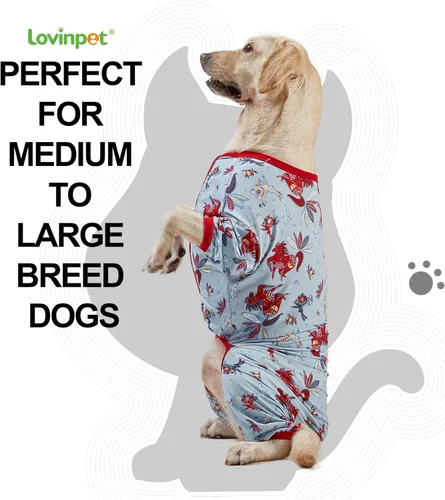 Vista 3 de LovinPet Pijama gigante para perros grandes, estampado de conejo y caballo salvaje, ligero y elástico, mameluco para perros de cobertura completa