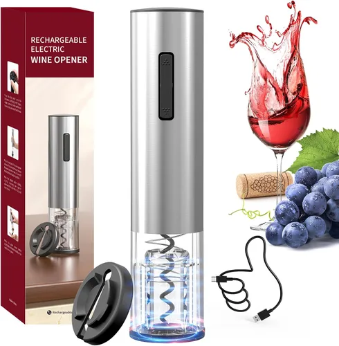 Vista 10 de CIRCLE JOY Juego de abridor eléctrico de botellas de vino de acero inoxidable, recargable, 8 en 1, juego de regalo de vino con base de carga