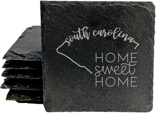 Vista 38 de Rustic Slate Coasters Set of 4 - South Carolina Design with Flower for Holidays, Birthdays, Housewarming - 4" Round or Square - Made in Oregon, USA