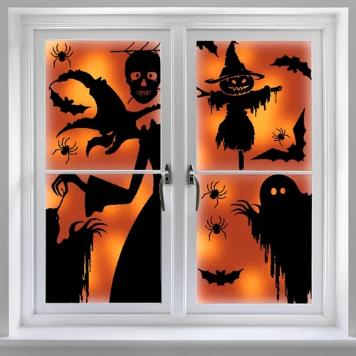Vista 4 de Decoración de ventana de Halloween, silueta de ventana grande de Halloween, bruja aterradora de Halloween, calcomanías de Halloween para el hogar