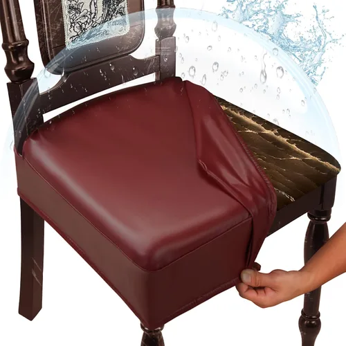 Vista 15 de Fundas impermeables para asiento de silla de comedor, fundas de cuero para asiento de cocina, fundas de asiento elásticas resistentes a manchas