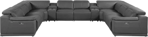 Vista 242 de BlackJack Furniture Venice - Sofá modular de cuero italiano de grano superior de 5 piezas con 3 reclinables eléctricos, reposacabezas ajustable