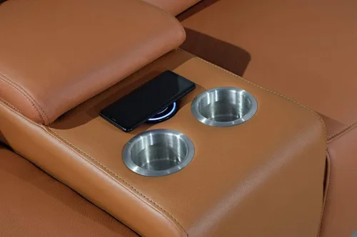 Vista 104 de BlackJack Furniture Venice - Sofá modular de cuero italiano de grano superior de 5 piezas con 3 reclinables eléctricos, reposacabezas ajustable