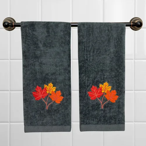 Serfina Home Harvest - Toallas de mano para baño, diseño bordado de hojas de otoño grises y grises, 100% algodón, 16 x 25 pulgadas, juego de 2 piezas