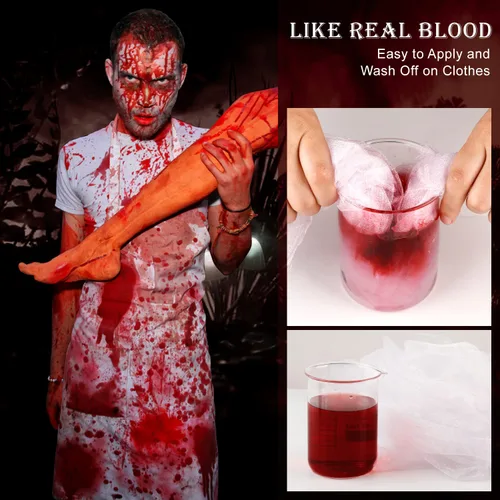 Vista 8 de SFX - Juego de 2 salpicaduras de sangre falsa para Halloween, kit de maquillaje de sangre falsa lavable, efectos especiales, aerosol de sangre falsa