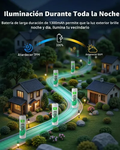 Vista 3 de EBL Baterías recargables AA, 1.2 V 1100 mAh de alta capacidad AA para luces solares de jardín (paquete de 8)