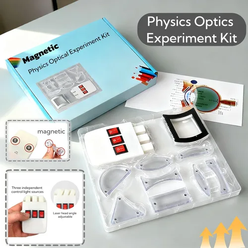Vista 3 de Kit de enseñanza óptica de física magnética con fuente láser triple ajustable, prismas, reflectores, equipo de laboratorio educativo
