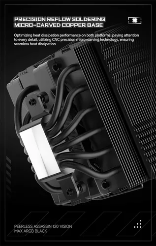 Vista 6 de Thermalright Peerless Assassin 120 Vision MAX ARGB Enfriador de CPU, LCD de 5 pulgadas, ventiladores TL-K12 2150RPM 4.724 in, para AMD AM4/AM5