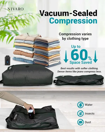 Vista 2 de Bolsas de compresión al vacío de viaje Grandes 30L 1 paquete Impermeable y reutilizable Bolsas ahorradoras de espacio para equipaje Bomba