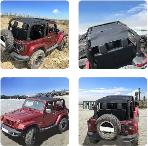 Vista 7 de Shadeidea - Parasol para vehículo Jeep Wrangler JK (2007-2018) de 2 puertas, delantero y trasero, pantalla de malla color negro, cubierta