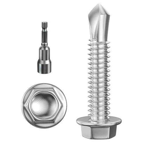 Vista 21 de Wensilon (250 piezas) #8×1" Tornillos autoperforantes de cabeza arandela hexagonal negros, tornillos de chapa metálica de acero inoxidable 410