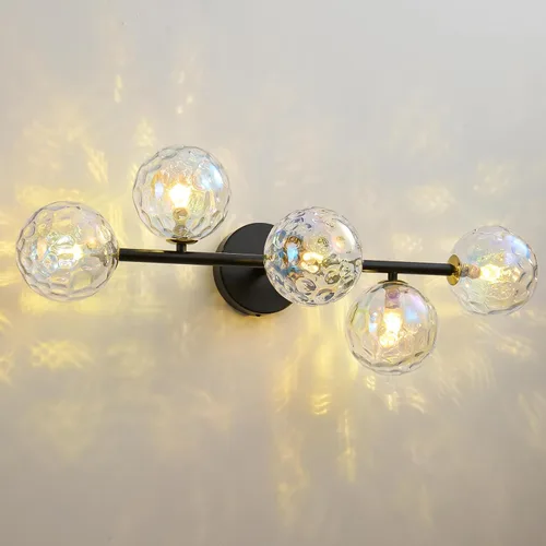 Vista 9 de Luminarias de Espejo de Tocador de Baño: Aplique de Pared de Baño Regulable de 5 Luces - Luces de Tocador de Latón Dorado con Pantalla de Vidrio