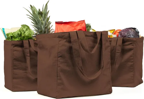 Vista 15 de VeraMia - Juego de 3 bolsas de lona para comestibles XL con bolsillos reales, correa larga para el hombro y asa corta. Resistente, plegable, lavable