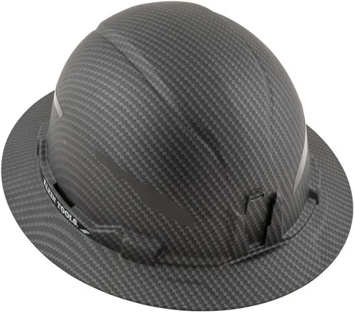 Vista 8 de Casco duro Klein Tools, con borde completo no ventilado, patrón KARBN premium, Clase E, probado hasta 20kV, banda acolchada que absorbe el sudor