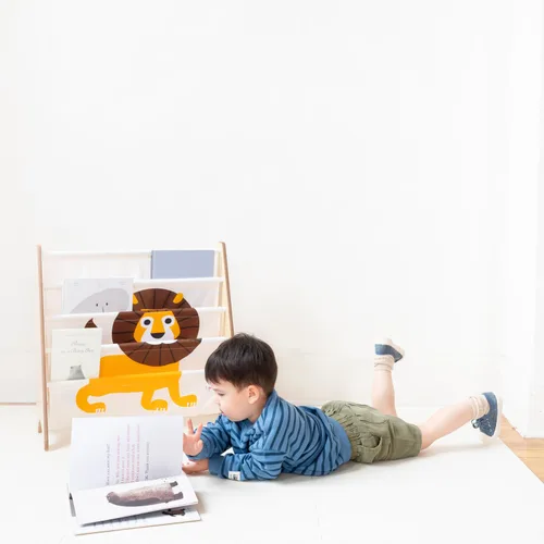 Vista 2 de 3 Sprouts Book Rack – Kids Storage Shelf Organizer Baby Room Bookcase Furniture, con estampado de león