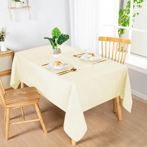 Vista 2 de Hiasan - Mantel rectangular de lino sintético - Mantel lavable resistente a las arrugas y a las manchas, para mesa de cocina o comedor, para cenas