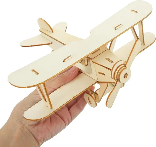 Vista 7 de TOYANDONA Paquete de 3 aviones de madera para manualidades, mini pintura de montaje, modelo de avión, juguetes de madera 3D, rompecabezas de madera