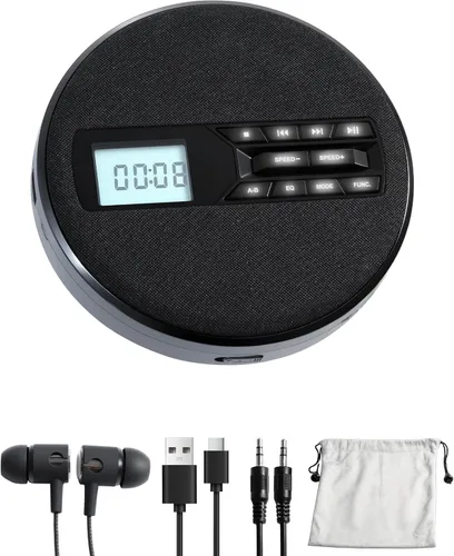 Reproductor de CD portátil con altavoces, reproductor de CD personal recargable para automóvil y hogar, pequeño reproductor de música de tela con