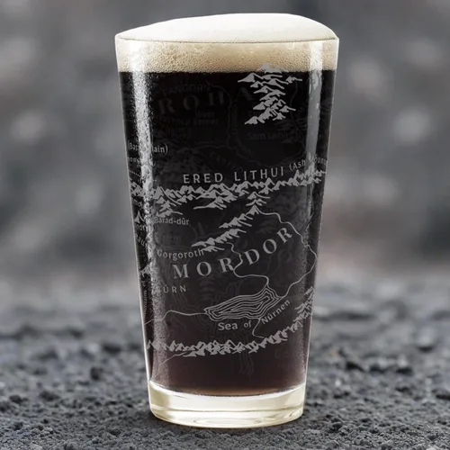 Vista 4 de MAP OF MORDOR & GONDOR Engraved 16oz Pint Glass Inspired by Tolkien LOTR and Middle Earth Great Christmas Gift Idea Unique Elvish Hobbit Wizard