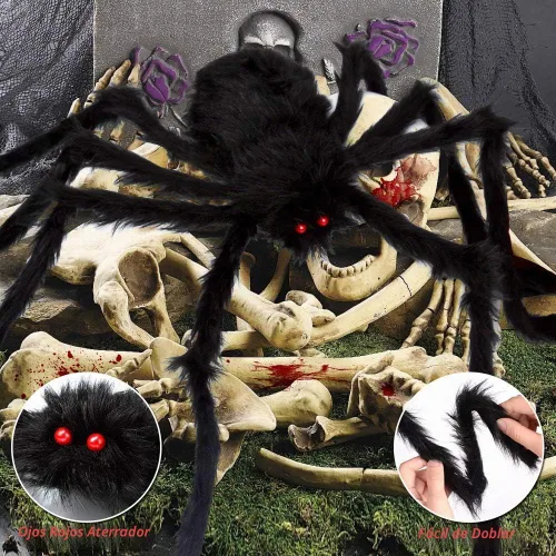 Vista 2 de OCATO 200" Halloween Decorations Spider Web Outdoor +59" Giant Spider Décor Negro