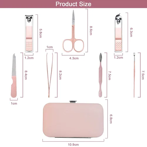 Vista 2 de WOXVM - Set de manicura premium, 7 en 1, cortauñas profesionales, tijeras, kit de pedicura, herramientas de cuidado de uñas de cutícula de acero