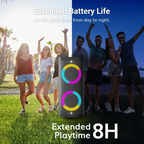 Vista 6 de TONOR - Máquina de karaoke para adultos con 2 micrófonos inalámbricos UHF, sistema de altavoces PA portátiles Bluetooth con luces de discoteca