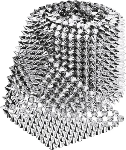 Vista 3 de uxcell 2 yardas cosidas en forma de cono de puntas, 12 filas de plástico con parte trasera plana, remaches punk, cinta para manualidades, bolsos