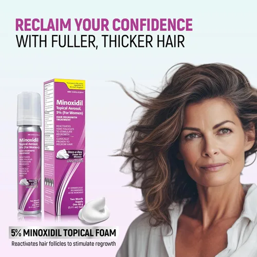 Vista 6 de Minoxidil para mujeres, 2.11 onzas (suministro de 2 meses) clínicamente probado para volver a crecer el cabello, espuma de aerosol tópico 5%