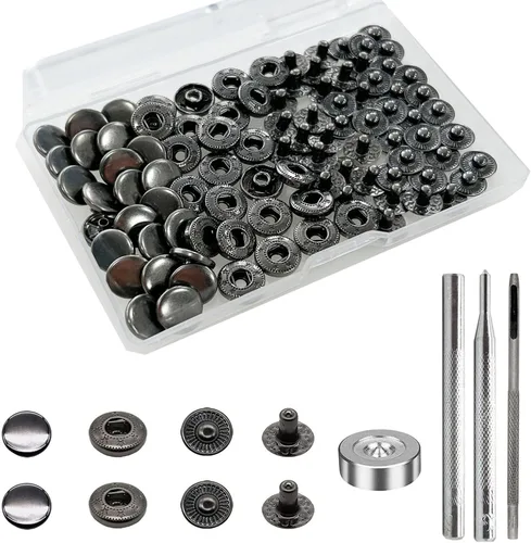 Vista 36 de BetterJonny Juego de 24 cierres de cuero resistente, botones a presión de metal de 0.394 pulgadas, remaches de cuero, con 4 herramientas de ajuste