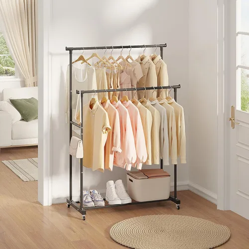 Vista 5 de Calmootey Perchero de ropa con doble barra para colgar ropa, almacenamiento de abrigos, organizador para dormitorio, sala de estar, apartamentos