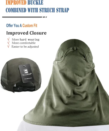 Vista 5 de ELLEWIN Sombrero de sol al aire libre para hombres y mujeres UPF 50+ sombrero de pesca UV con solapa de cuello cubierta para protección solar